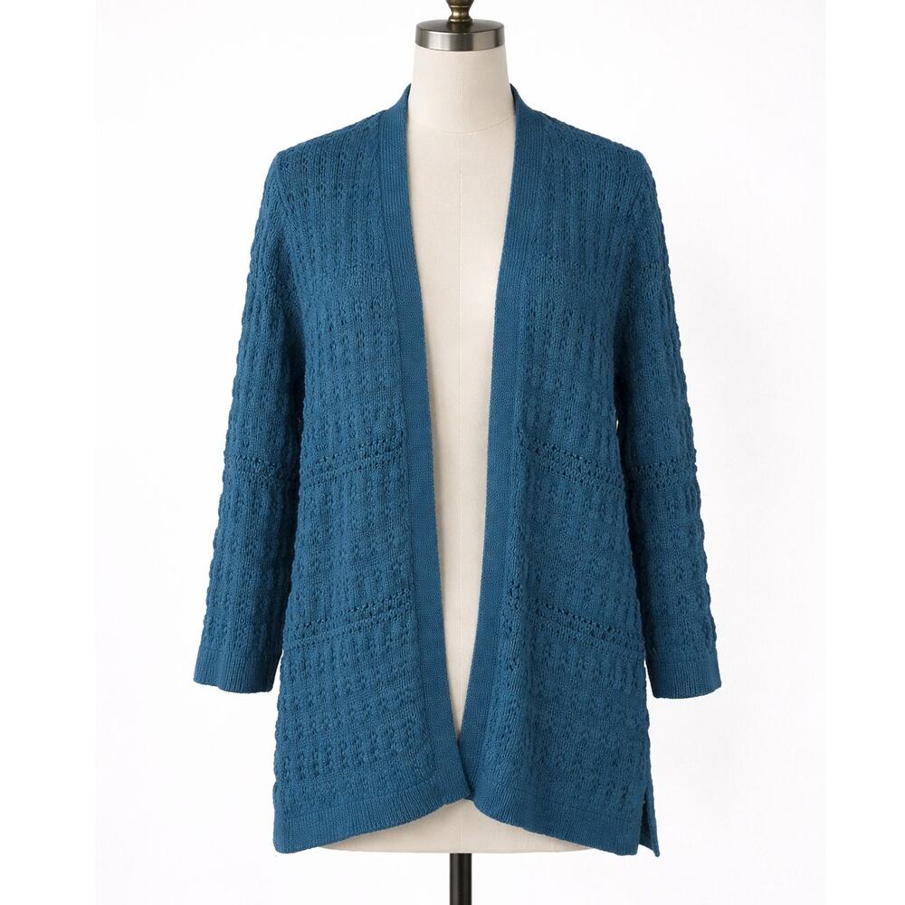 J. Jill Open Front Textured Knit Cardigan Sweater Adriatic Blue Women's M Teal